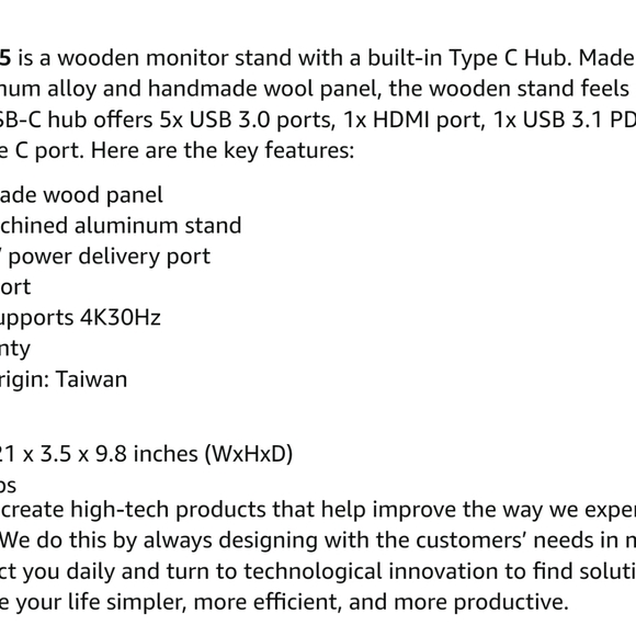 j5create Wooden Monitor Stand with USB Type C / HDMI Docking Station - USB 3.1 C - Picture 8 of 9
